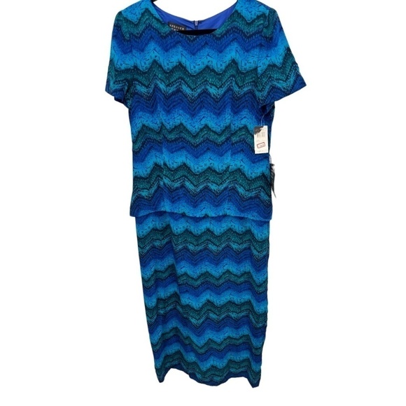 Spenser Jeremy Dresses & Skirts - Spenser Jeremy Silk Short Sleeve Blue Green Layered Dress Size 14 NWT